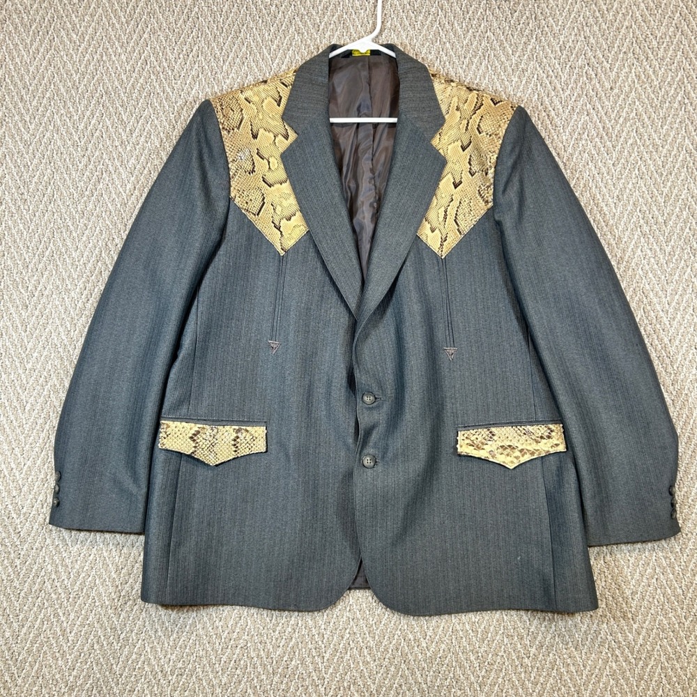 Vtg H Bar C Blazer 50R Mens Gray Ranchwear Western Snakeskin Made in USA